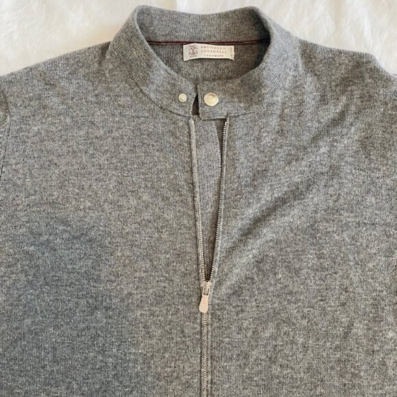 BRUNELLO CUCINELLI Gray Cashmere Full Zip Cardigan Sweater Jacket XL - Picture 5 of 16